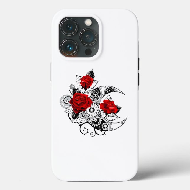 Funda De Case-Mate Para iPhone Media luna mecánica con rosas rojas (Reverso )