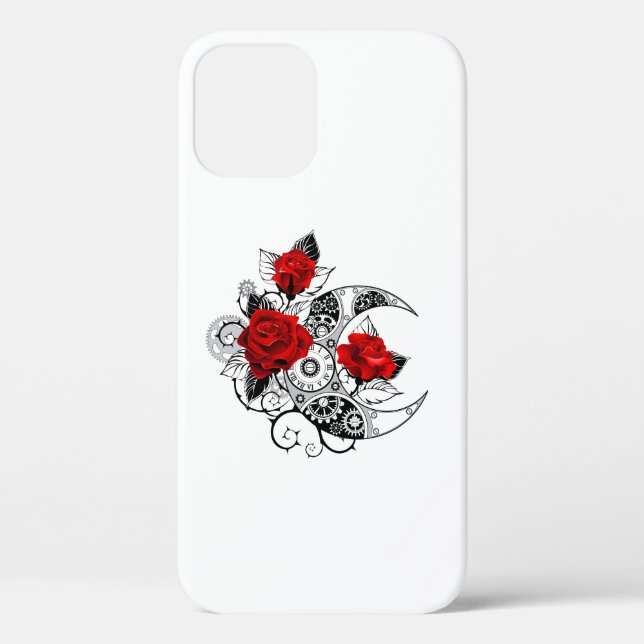 Funda De Case-Mate Para iPhone Media luna mecánica con rosas rojas (Reverso )