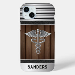Funda Para iPhone 15 Mini Médica Caducus personalizado Metalizado y madera