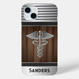 Funda Para iPhone 15 Mini Médica Caducus personalizado Metalizado y madera