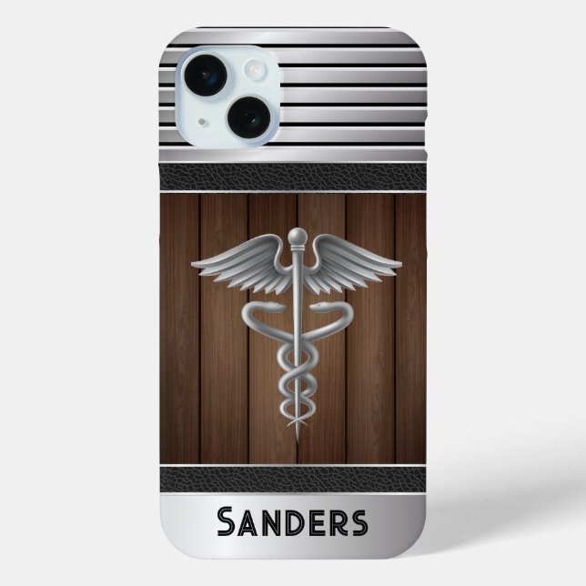 Funda De Case-Mate Para iPhone Médica Caducus personalizado Metalizado y madera (Reverso )