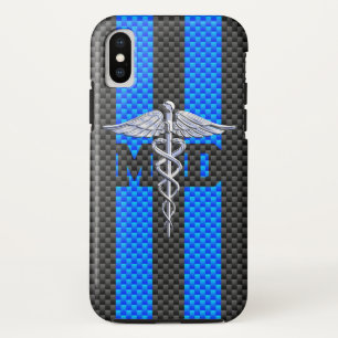 Funda Para iPhone XS Médica médico MD Caduceus en franjas azules