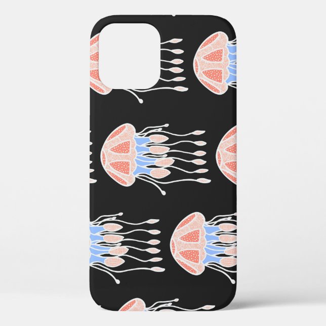 Funda De Case-Mate Para iPhone medusas pintadas a mano, patrón de cosecha vibrant (Reverso )