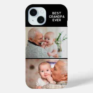 Funda Para iPhone 15 Mejor Abuelo minimalista hasta 2 foto negro