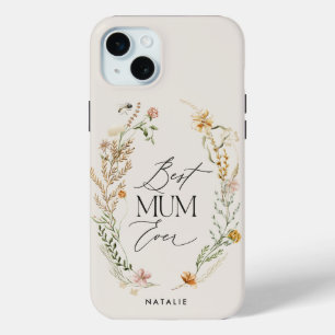 Funda Para iPhone 15 Mini Mejor crema de Mamá elegante flor silvestre floral