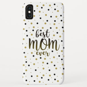Funda Para iPhone XS Max Mejor Mamá del Mundo Confeti Negro y Dorado