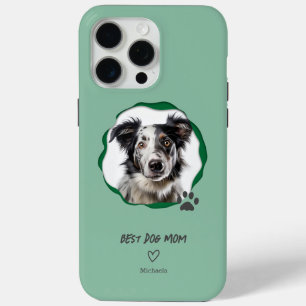 Funda Para iPhone 15 Pro Max Mejor Mamá Perro Verde Moderno Foto