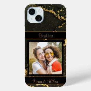 Funda Para iPhone 15 Mini Mejor Personalizable de amigos foto negro y oro