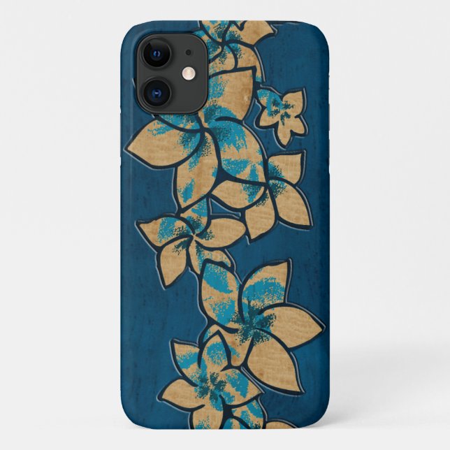 Funda De Case-Mate Para iPhone Melia Hawaii Plumeria Faux Wood Blue (Reverso)