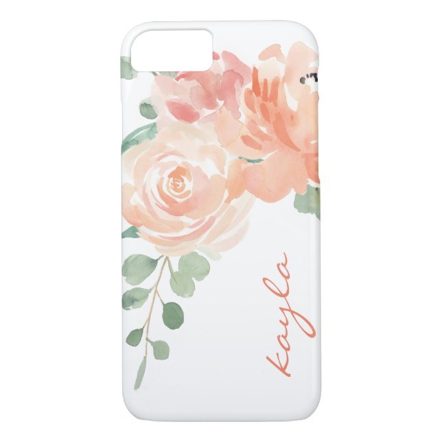 Funda De Case-Mate Para iPhone Melocotones y acuarela crema floral con monograma (Reverso)