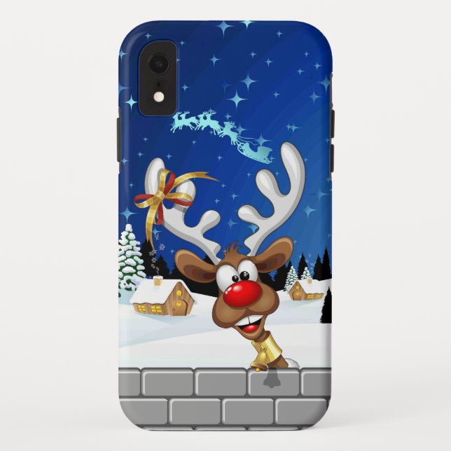 Funda De Case-Mate Para iPhone Meme Divertido de Navidad de Reno Espiando (Reverso)
