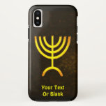 Funda Para iPhone XS Menorah Flame<br><div class="desc">Una representación digital dorada y marrón de la menorah judía de siete ramificaciones (hebreo: מְ נ וֹ רָ ‎). Añade tu propio texto. La menorah de siete ramas, utilizada en el santuario portátil establecido por Moisés en el desierto y más tarde en el Templo en Jerusalén, ha sido un símbolo...</div>