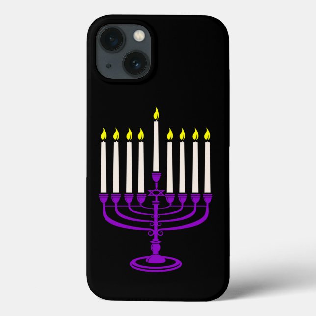 Funda De Case-Mate Para iPhone menorah morada hanukkah (Reverso)