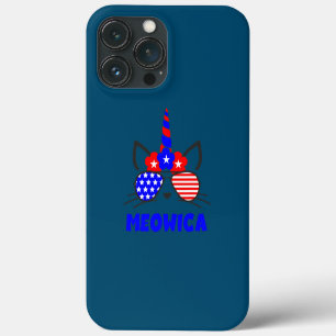 Funda Para iPhone 13 Pro Max Meowica 4 de Julio Unicornio Gato Bandera de EE. U