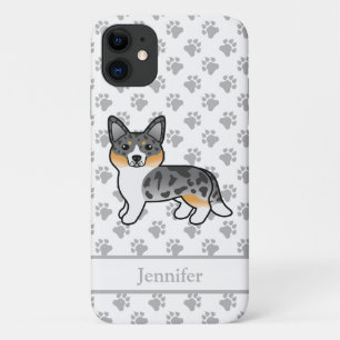 Funda Para iPhone 11 Merle azul Cardigan Welsh Corgi Dog & Name
