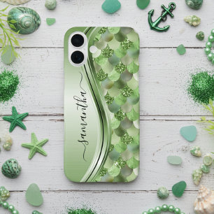 Funda Para iPhone 12 Pro Mermaid Scales Green Handwriter Nombre Metalizado
