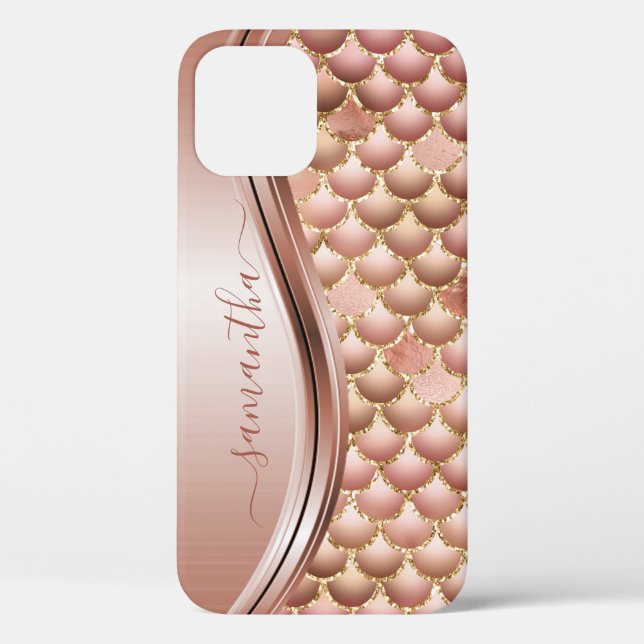 Funda De Case-Mate Para iPhone Mermaid Scales Rosa Gold Nombre manuscrito Ca Meta (Reverso )