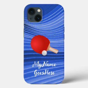 Funda Para iPhone 13 Mesa de ping ponnis Colorful Blue BG con remo y bo