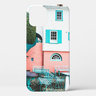 Funda Para iPhone 12 MESA verde azulada Y GRIS Y BENCH JUNTO A BLANCO Y