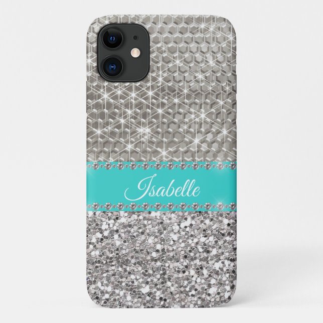 Funda De Case-Mate Para iPhone Metal Personalizado Brillo Plateado Glam Bling (Reverso)