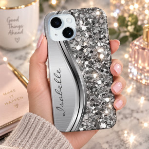 Funda Para iPhone 15 Metal Personalizado con Brillo Falso de Plata