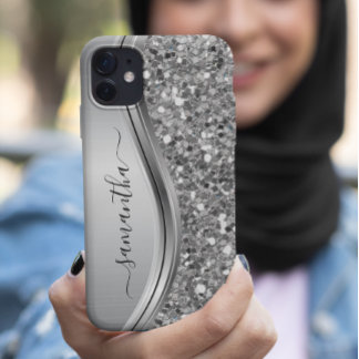 Funda Para iPhone 13 Metal Personalizado Plateado Falso Brillo Glam Bli