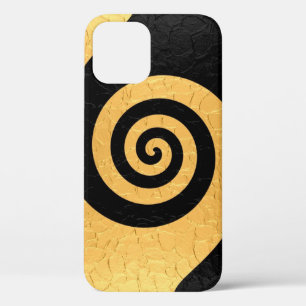Funda Para iPhone 12 Pro Metálico de acero de patrón espiral dorado y negro