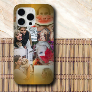 Funda Para iPhone 15 Pro Max Metálico de oro de moda de 6 Collages de fotos
