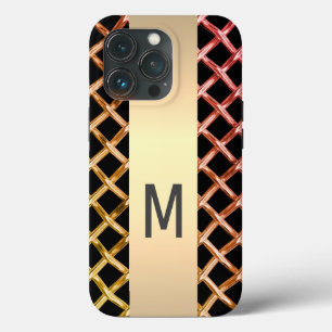 Funda Para iPhone 13 Pro Metálico elegante de acero de oro plateado monogra