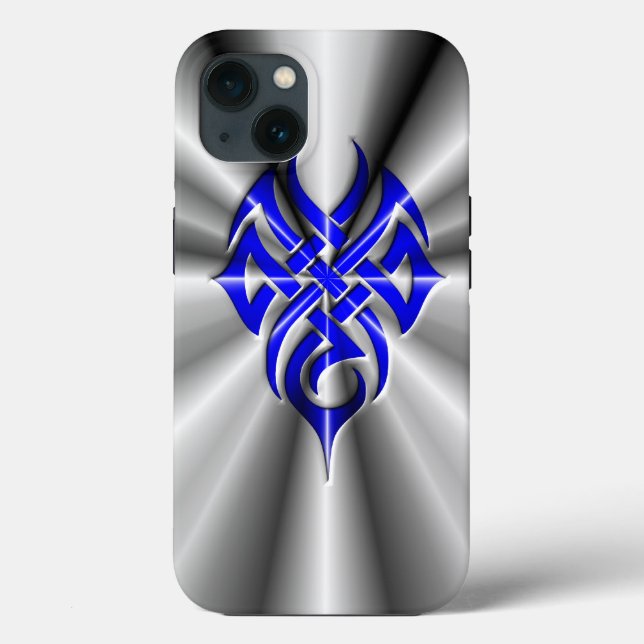 Funda De Case-Mate Para iPhone Metalizado: Acero tribal azul (Reverso )