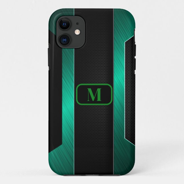 Funda De Case-Mate Para iPhone Metalizado verde sucio monogramado (Reverso)