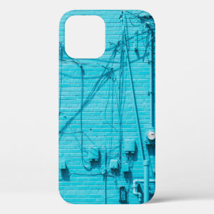FUNDA PARA iPhone 12 METRO ELÉCTRICO SOBRE LA PARED DE LADRILLO AZUL