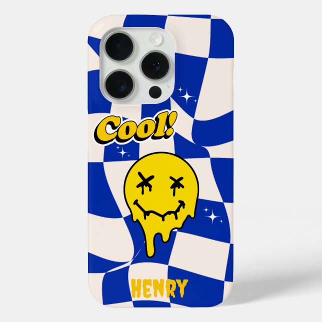 Funda De Case-Mate Para iPhone Mezcla de emoji sonriente con Blue Checkered (Reverso )