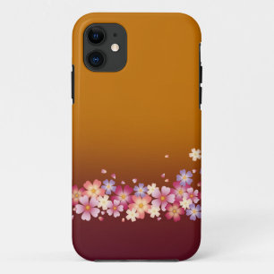 Funda Para iPhone 11 Mezcla de flores de sakura Kimono estilo Borgoña y
