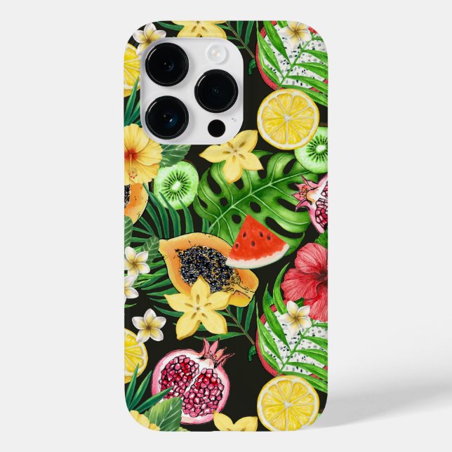 Funda De Case-Mate Para iPhone Mezcla tropical, flores y hojas en negro (Reverso )