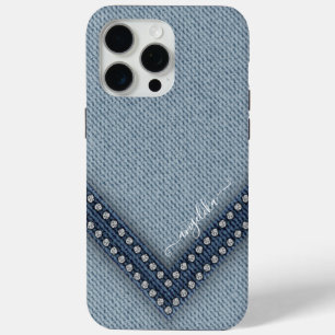 Funda Para iPhone 15 Pro Max Mezclilla ligera con cristales de imitación