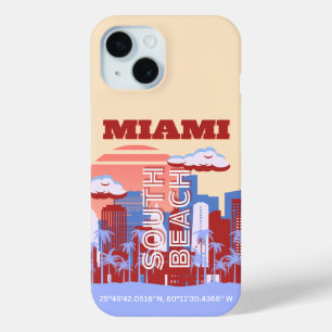 Funda Para iPhone 15 Miami Beach, Miami Travel Art, Retro