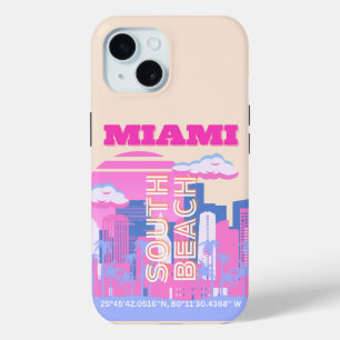 Funda Para iPhone 15 Miami Beach, Viajes a Miami Arte, Preppy