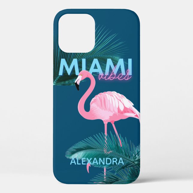 Funda De Case-Mate Para iPhone Miami Vibes Neon Flamingo Personalizado (Reverso )