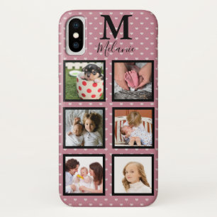Funda Para iPhone X Microcorazones rosados Girly 6 foto y monograma