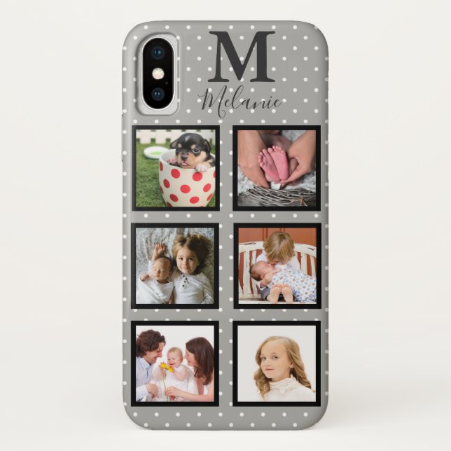 Funda De Case-Mate Para iPhone Micropuntos blancos modernos gris 6 foto y monogra (Reverso)
