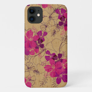 Funda Para iPhone 11 Midnight Garden Hawaii Faux Wood Pink