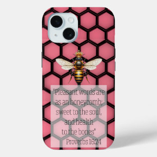 Funda Para iPhone 15 Miel Religiosa de Moda Rosa Negro Abeja Reina