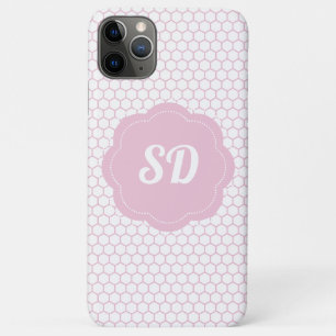 Funda Para iPhone 11 Pro Max Miel Rosa Claro Panal de Abejas Monograma Personal
