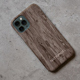 Funda Para iPhone 11 Pro Mimbre de madera falso marrón oscuro rústico perso