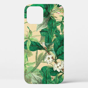 Funda Para iPhone 12 Mini flores blancas con patrón de hojas