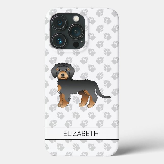 Funda De Case-Mate Para iPhone Mini Goldendoodle Negro y Canela Perro de Dibujos  (Reverso )