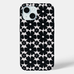 Funda Para iPhone 15 Minimalist black & white daisy pattern