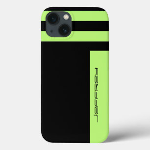 Funda Para iPhone 13 Minimalist, Name, Green & Black Two Way Stripe