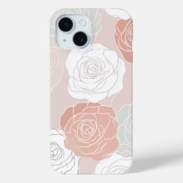 Funda Para iPhone 15 Minimalist Pastel Rose White Floral Pattern